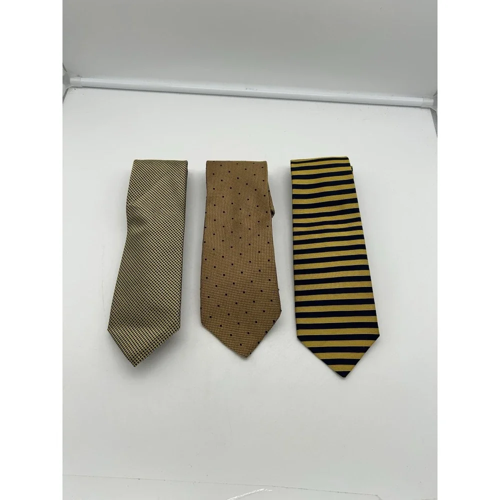 Lot Of 3 Brooks Brothers Silk‎ Ties Blue Gold Geometric Striped Polka Dot USA